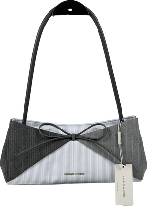 CHARLES & KEITH Hazel Striped Bow Panelled Shoulder Bag - Grey