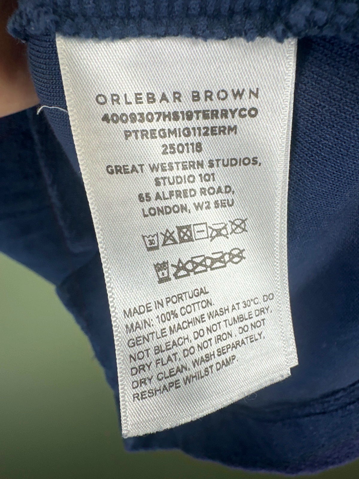 Orlebar Brown Navy Towelling Polo Shirt UK L