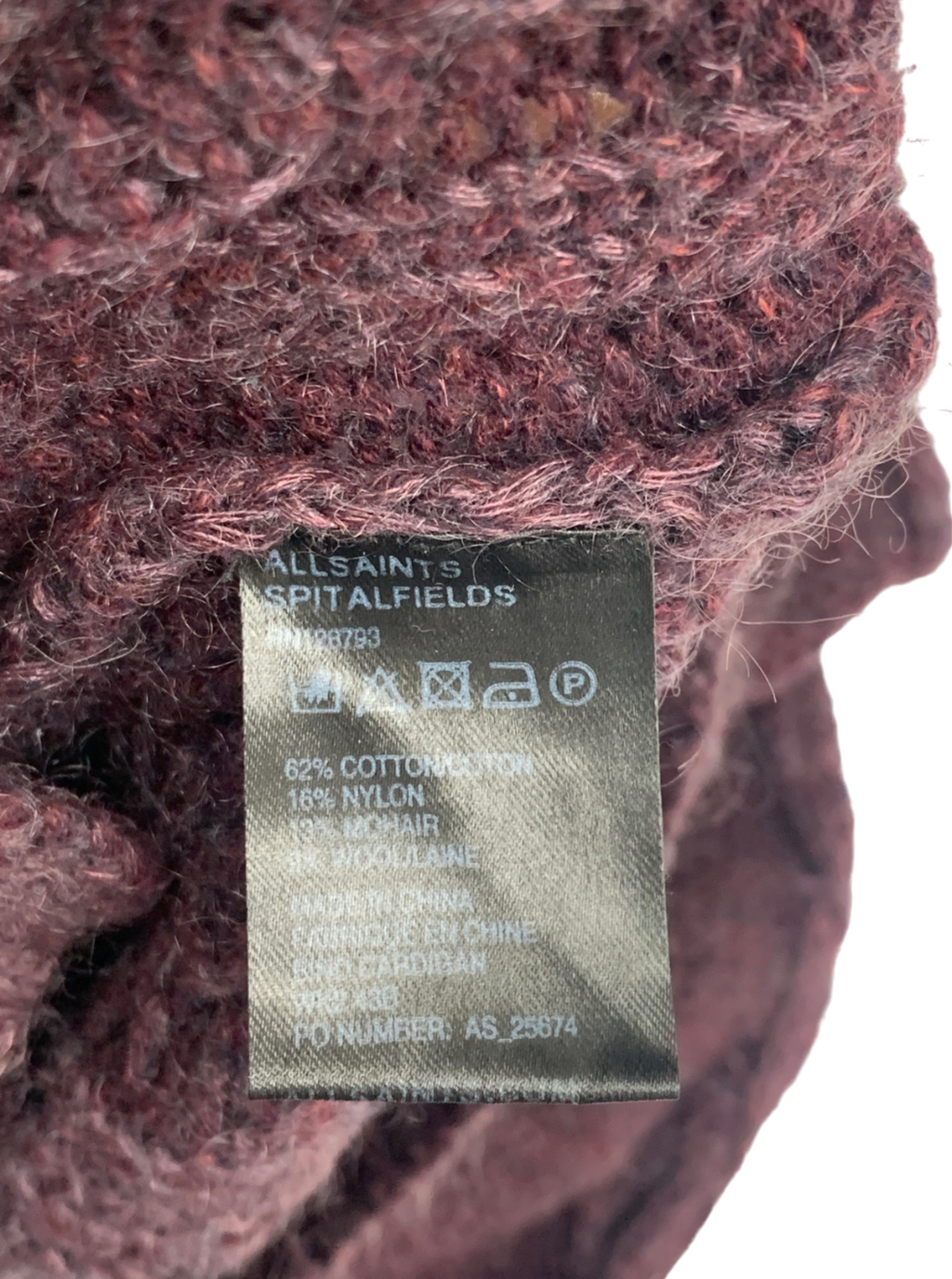 AllSaints Purple Burgundy Knitted Cardigan UK 8