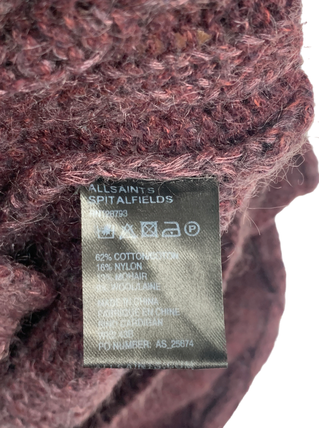 AllSaints Purple Burgundy Knitted Cardigan UK 8