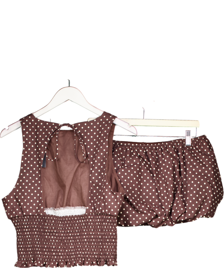 White Fox 2-piece Chocolate Brown Polka Dot Runaway Heart Top Uk Xl And Skort UK M