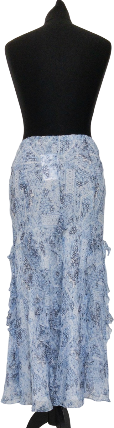Ralph Lauren Blue Frill Detail Silk Chiffon Maxi Skirt UK S