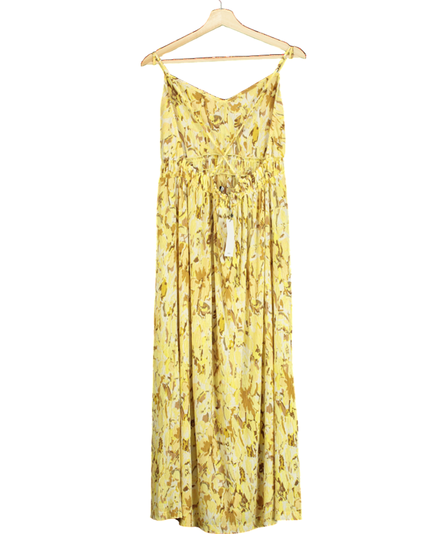 MANGO Yellow Cross-back Textured Dress UK XL