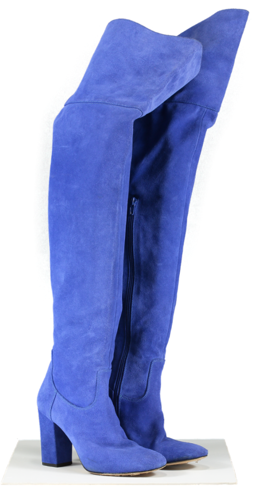 Pinko Electric Blue Suede Over The Knee Blovk Heel Boots UK 5 EU 38 👠