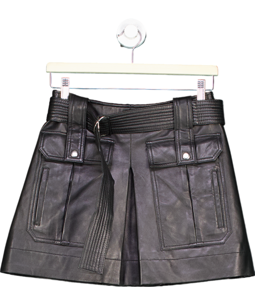 The Kooples Black Belted Leather Mini Skirt UK 8