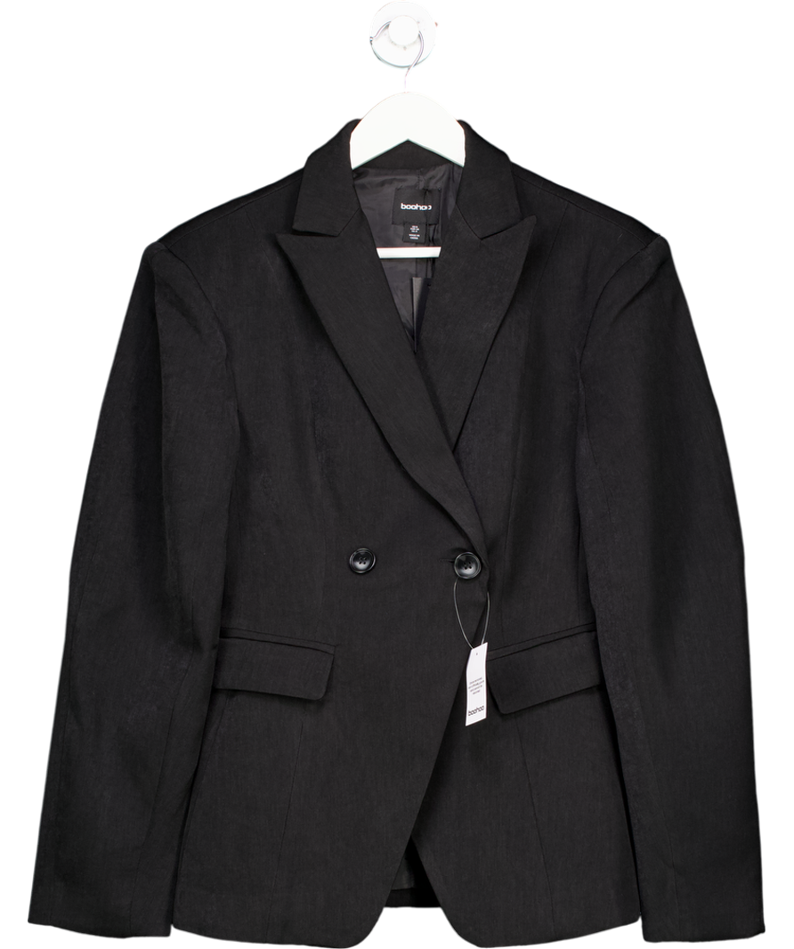 boohoo Black Woven Tailored Barrel Sleeve Wrap Blazer UK 8