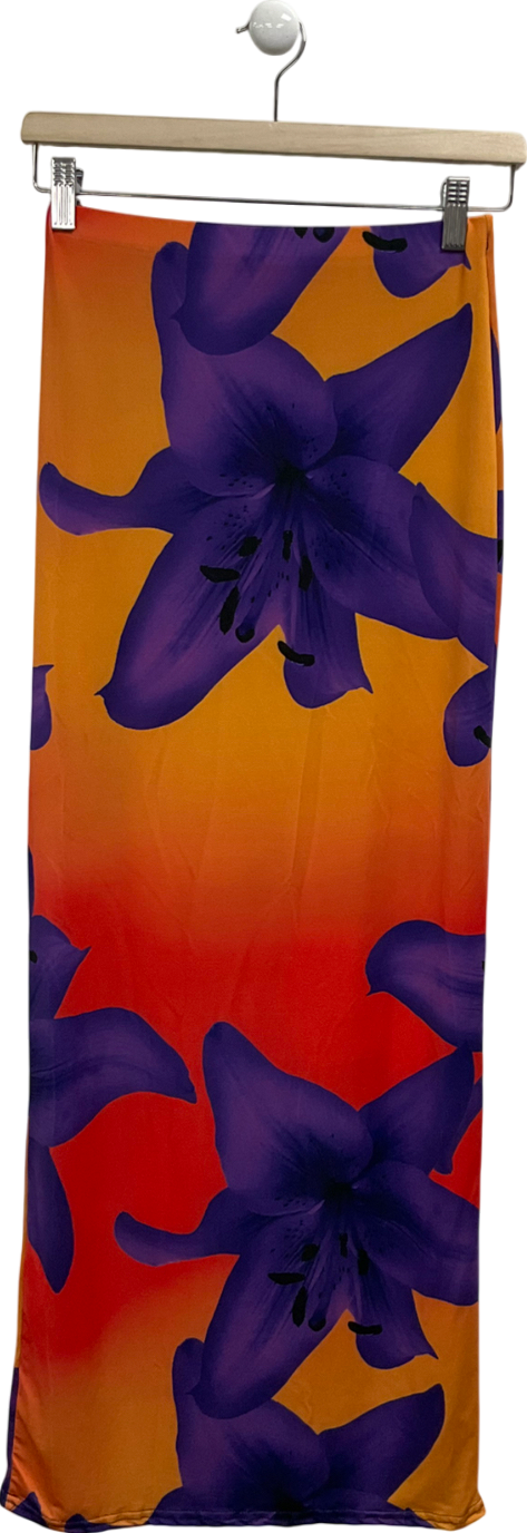 boohoo Multicoloured Molly Smith Printed Slinky Maxi Skirt UK 8