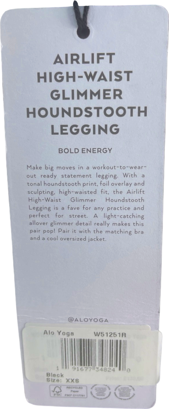 Alo Yoga Black Airlift High-Waist Glimmer Houndstooth Legging UK XXS