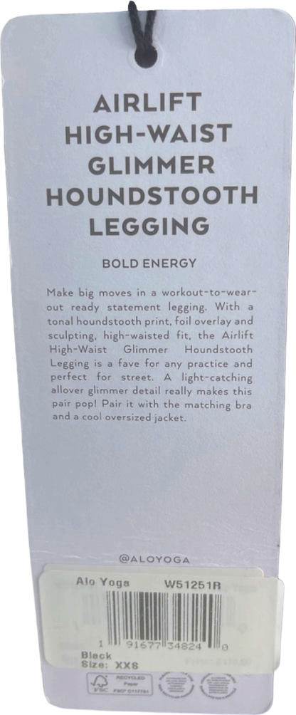 Alo Yoga Black Airlift High-Waist Glimmer Houndstooth Legging UK XXS