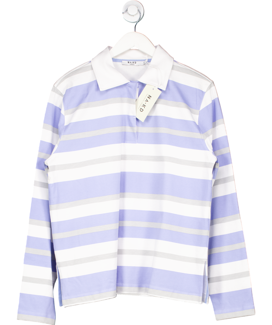 NA-KD Blue Rugby Shirt Blue/ Grey Stripe UK M