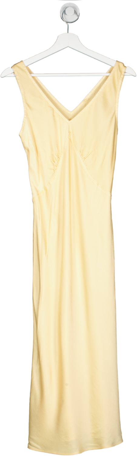 Yellow V Neck Midi Dress UK S