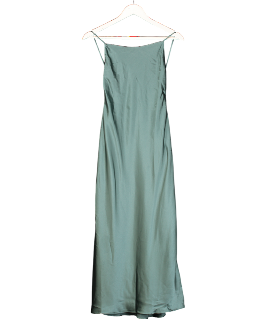 BOA Green Satin Tie Back Midi Dress UK XS