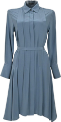 JOSEPH Dusty Blue 100% Silk Crêpe De Chine A-line Shirt Dress Fr38 UK 10