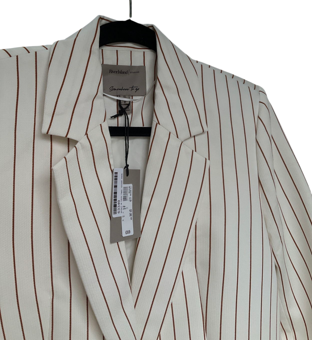 River Island White Stripe Oversized Blazer UK 10