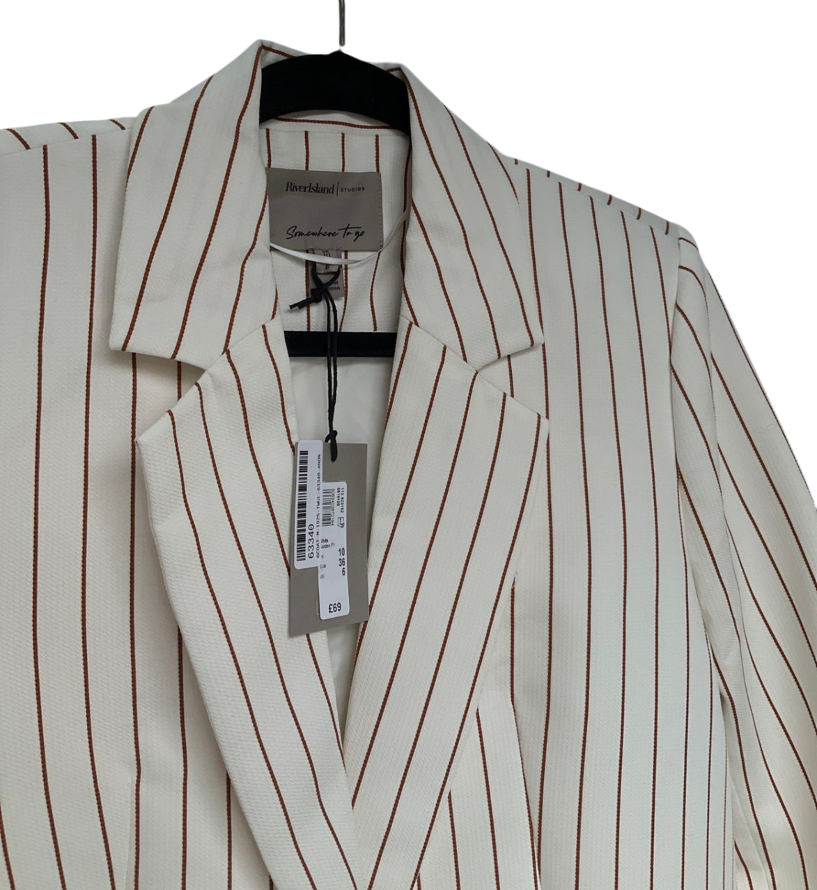 River Island White Stripe Oversized Blazer UK 10
