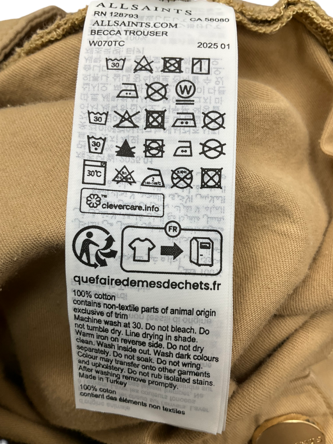 All Saints Beige Becca Voluminous Trousers UK 12