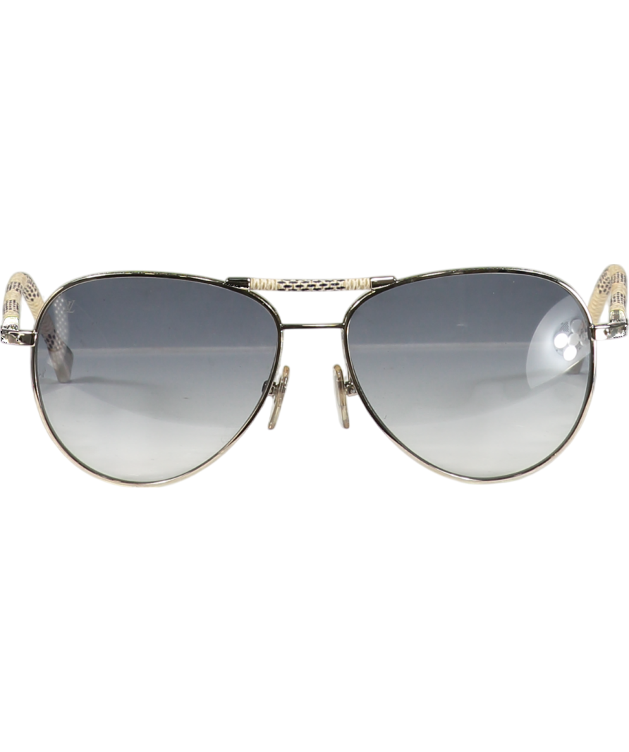 Louis Vuitton White Pilot Sunglasses In Damier Azur Silver Frames
