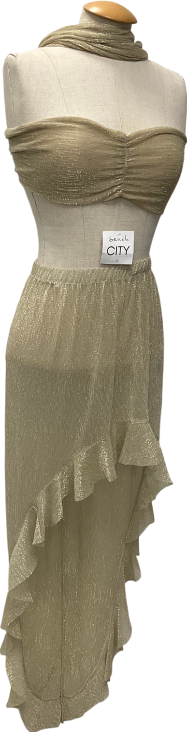 Beach City Metallic Sparkly Gold Bikini Cover Up UK 8