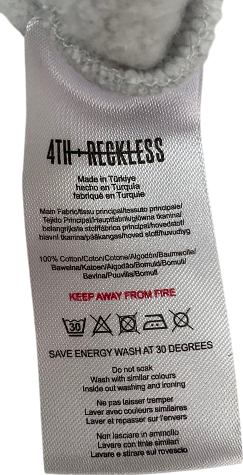 4th & Reckless Grey Sports Club Slogan Zip Hoodie UK M