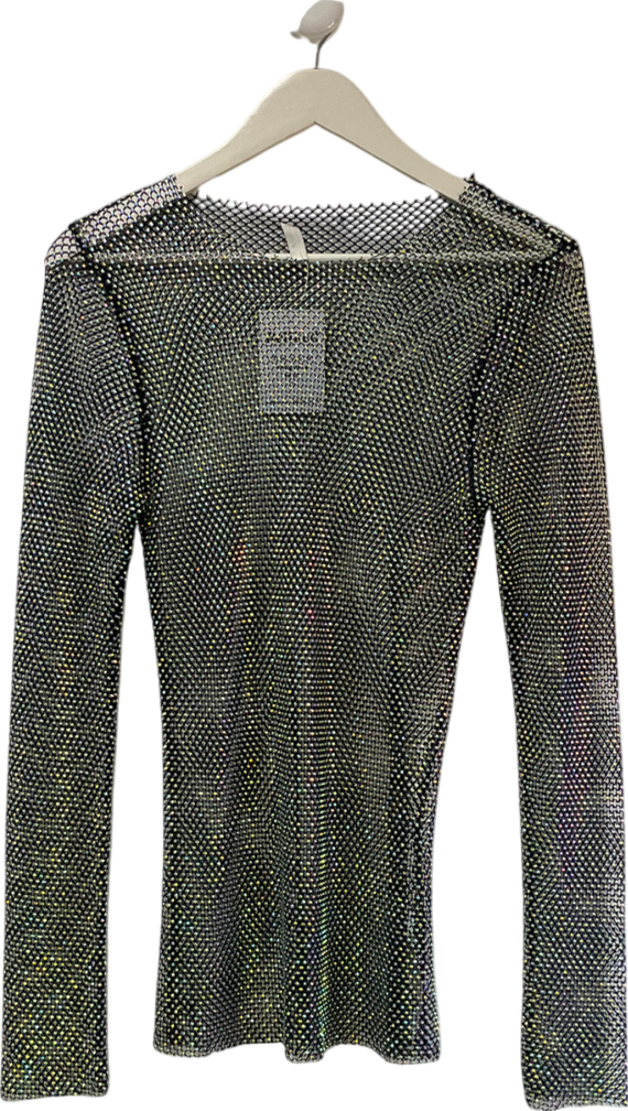 Free People Metallic Diamonte Embellished Mesh Top UK M