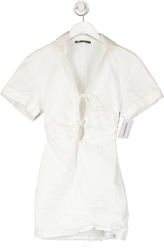 ZARA White Stretchy Linen Blend Dress UK S
