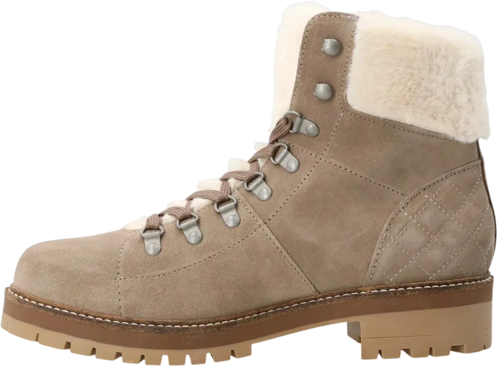 BARBOUR Beige Quilted Suede Faux Fur-trimmed Suede Boots UK 3 EU 36