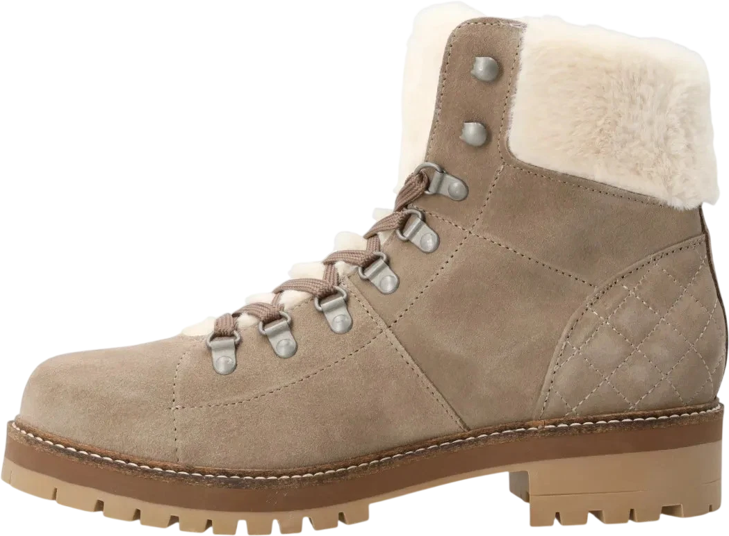 BARBOUR Beige Quilted Suede Faux Fur-trimmed Suede Boots UK 3 EU 36