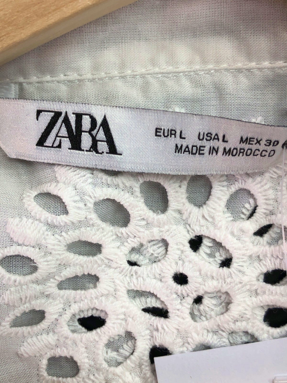 Zara White Eyelet Embroidered Shirt EU L