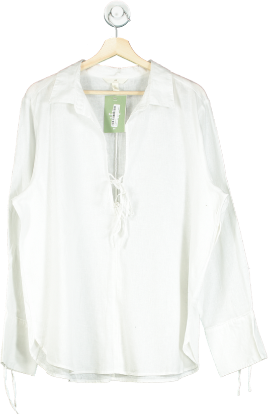 H&M White Linen Blend Tunic Top UK L