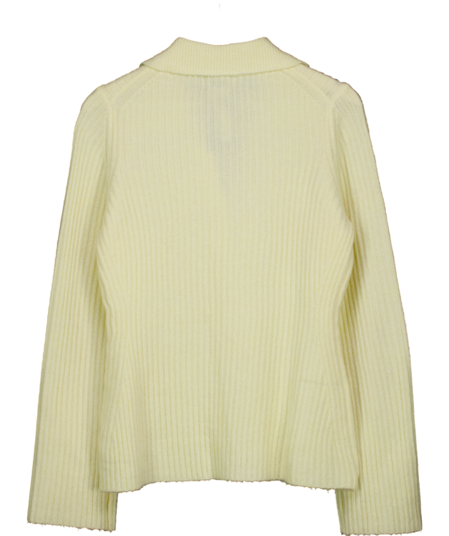 ASOS Yellow Knitted Rib Collar Cardigan In Buttermilk UK S