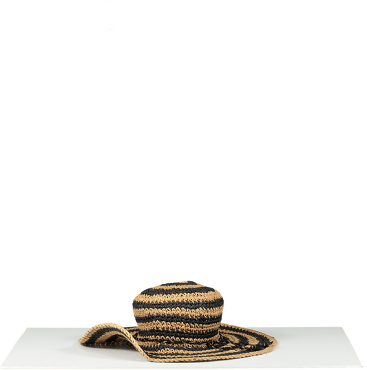 Biba Black / Natural Striped Woven Hat One Size