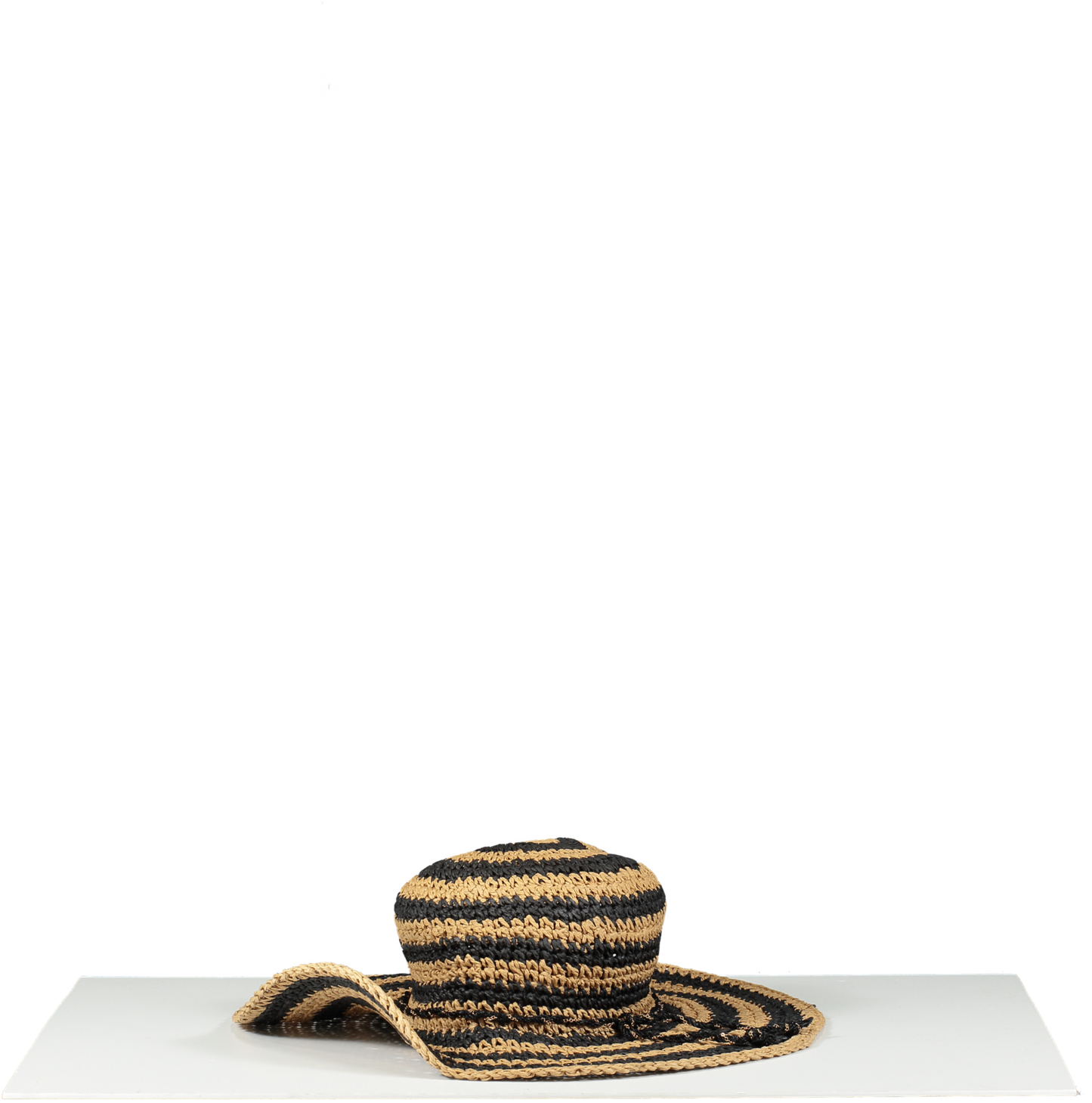 Biba Black / Natural Striped Woven Hat One Size