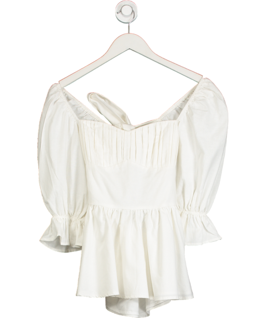 NA-KD White Linen Blend Tie Back Blouse UK 8