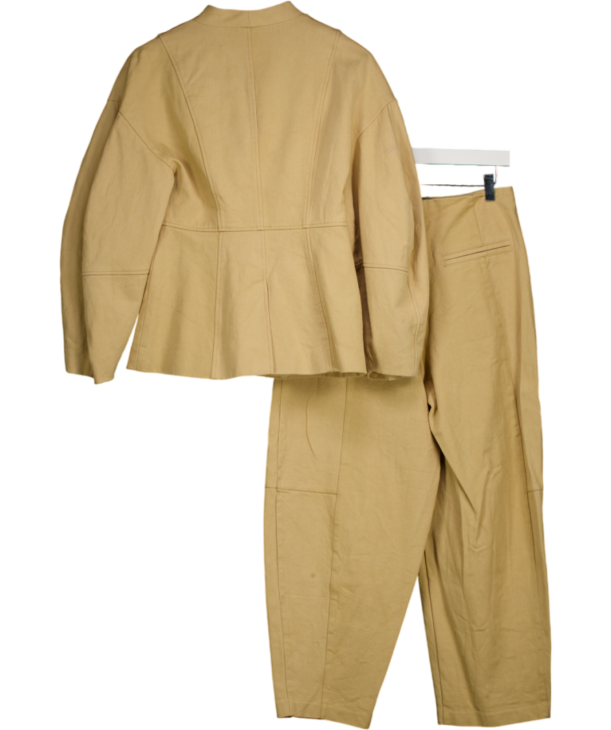 ARRANGE 2-piece  Beige Twill Jacket With Ovoid Sleeve And Cinched Waist And Barrel Trousers UK 8