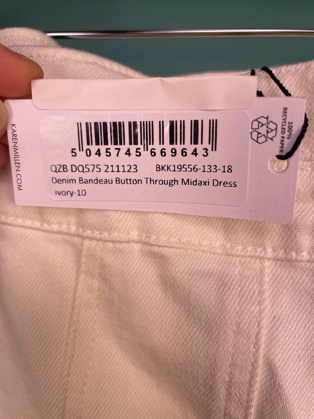 Karen Millen Ivory Denim Bandeau Button Through Midaxi Dress UK 10