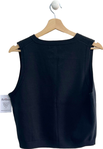 J.Crew Black Knitted Sleeveless V-Neck Button-Up Top L