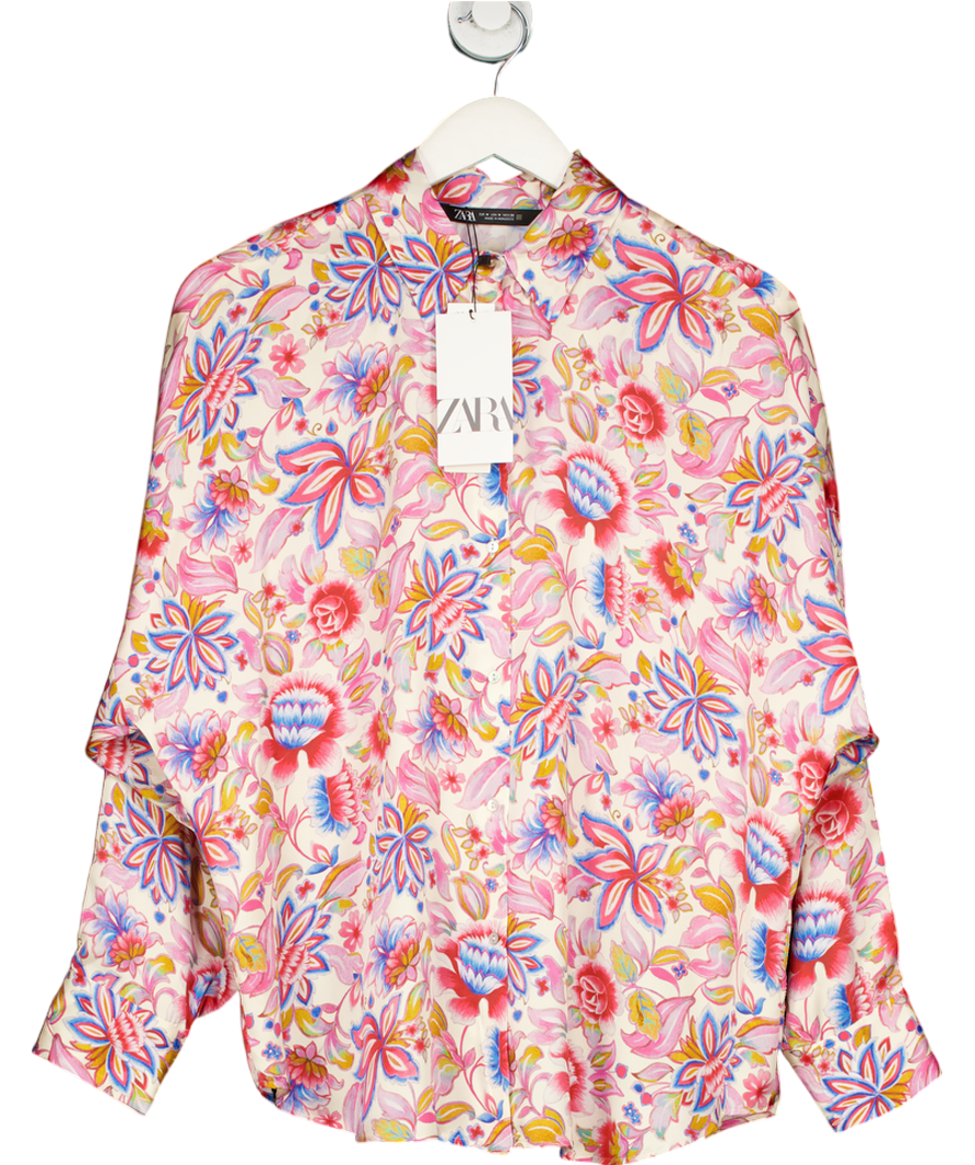 ZARA Multicoloured Floral Print Satin Shirt UK M