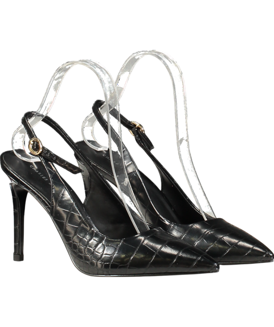 Charles & Keith Black Animal Slingback Pumps UK 4 EU 37 👠