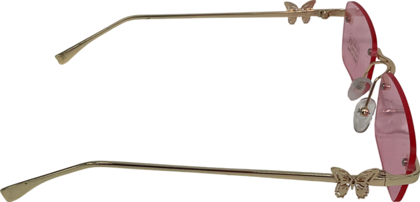 Pink Rimless Butterfly Embellished Sunglasses One Size