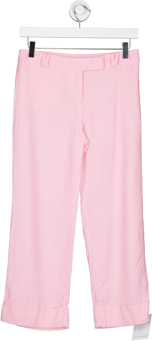 Pink Cropped Linen Blend Trousers UK 8