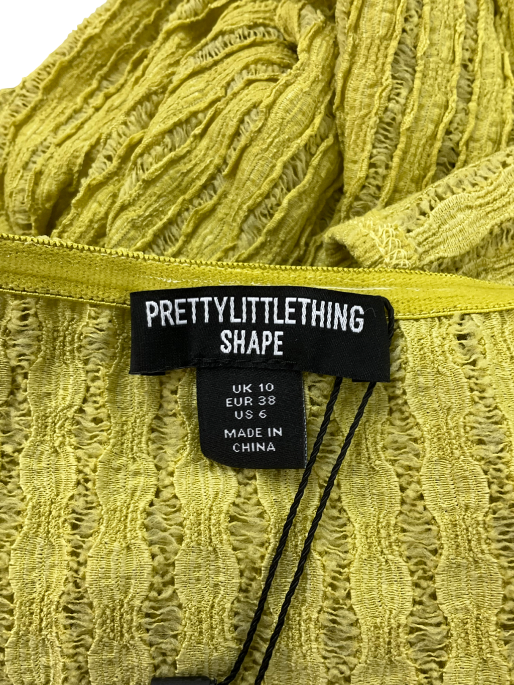 PrettyLittleThing Green Shape Olive Textured Sheer Twist Bandeau Maxi Dress UK 10