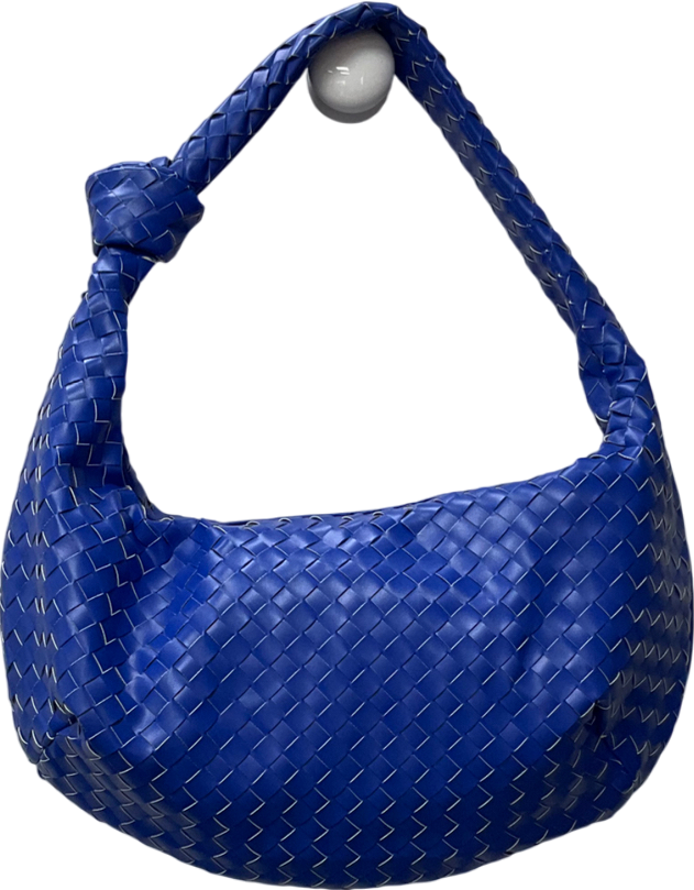 Ego Woven Knotted Strap Detail Oversized Shoulder Bag In Blue Faux Leather One Size