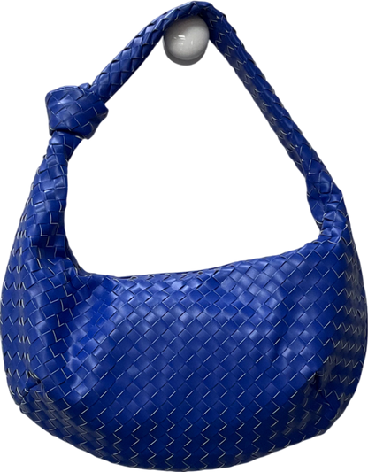 Ego Woven Knotted Strap Detail Oversized Shoulder Bag In Blue Faux Leather One Size