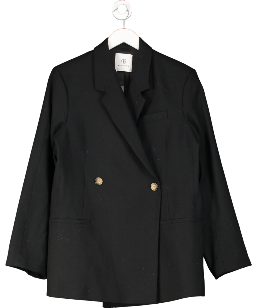 Anine Bing Black Double Breasted Wool Blend Blazer UK M