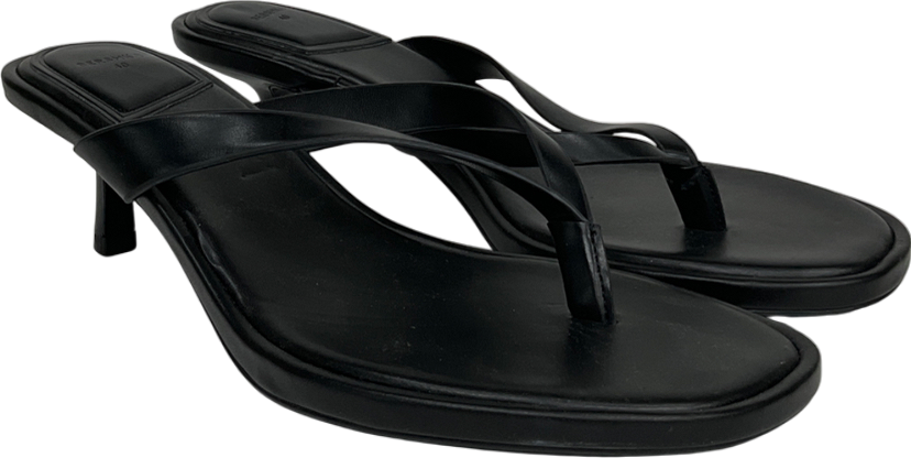 Bershka Black Faux Leather Heeled Flip Flops UK 7 EU 40 👠