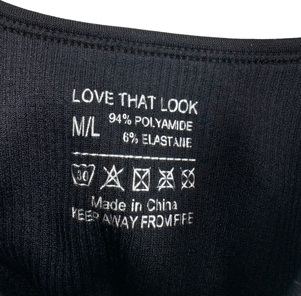 Love That Look Black Ribbed Bodysuit UK M/L