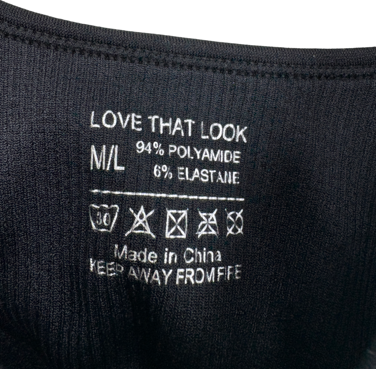 Love That Look Black Ribbed Bodysuit UK M/L