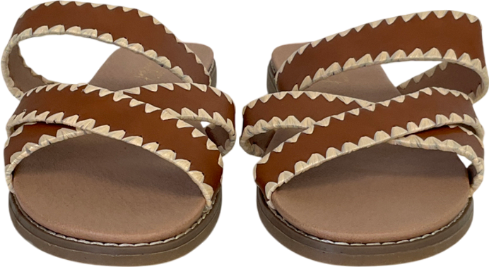New Look Brown Cross Front Flat Slip On Sandal UK 6 EU 39 👠