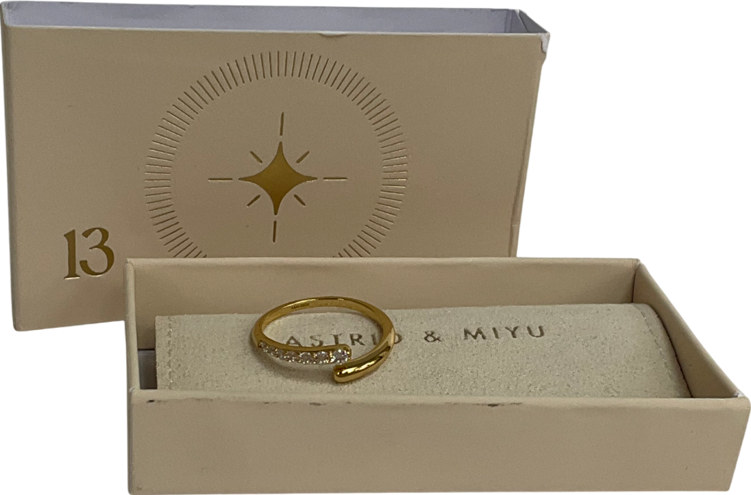 Astrid & Miyu Orbit Crystal Open Ring In Gold One Size