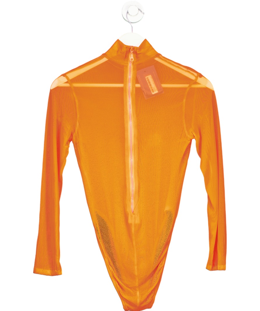 Orange Long Sleeve Sheer Bodysuit UK XS/S